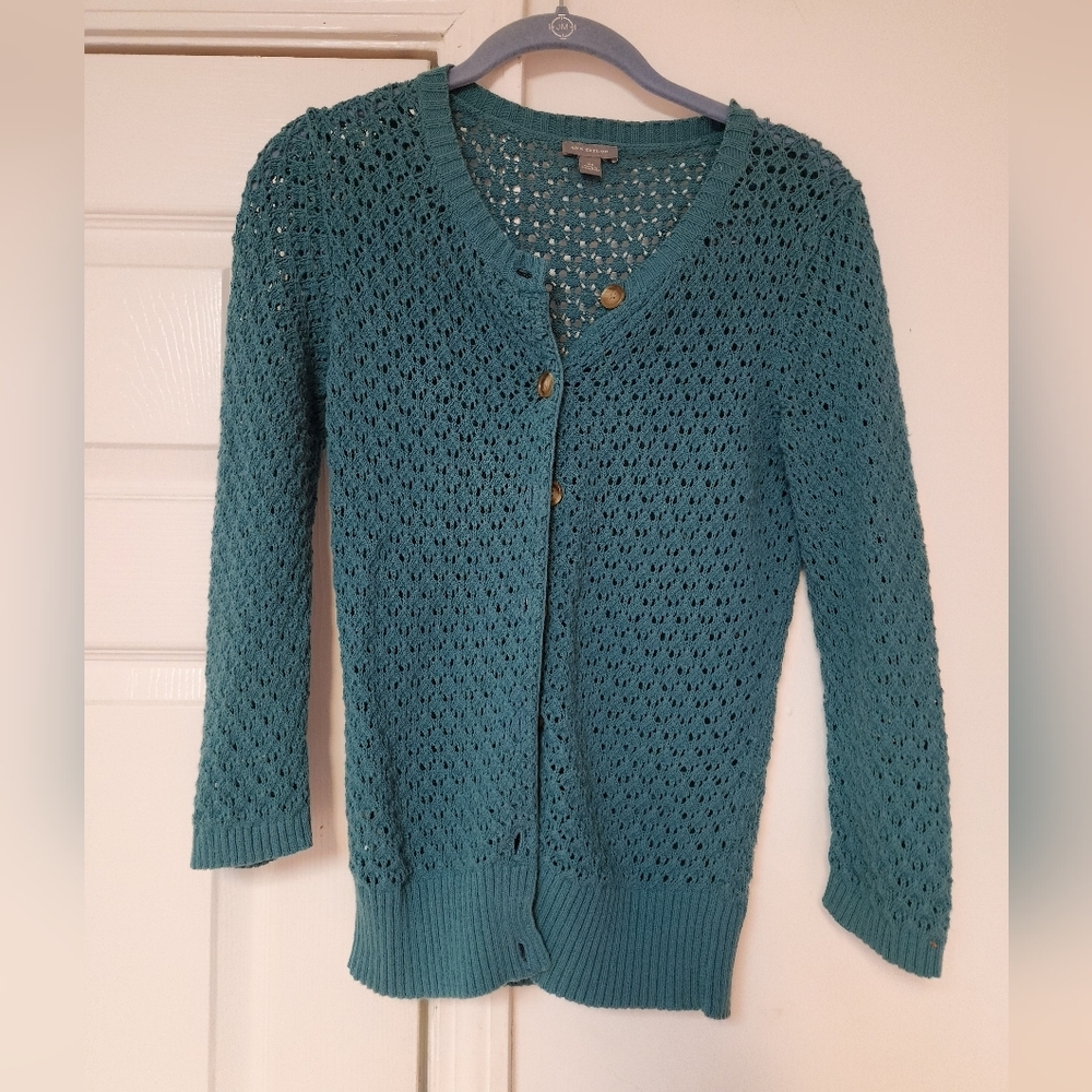 Ann Taylor Dusty Blue Crochet Cardigan